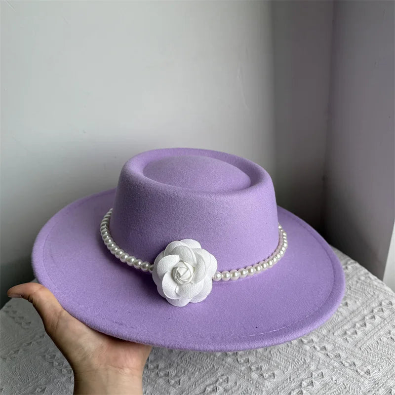 Cherub French Big Brim organza /Church Hat Women Elegant Flat-top Fedora Hat.