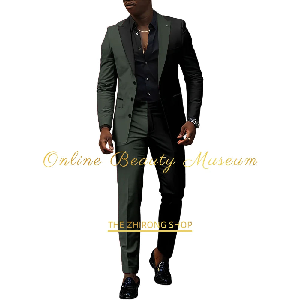 Fashion men's suit 2-piece set (jacket+pants) red-black peak lapel blazer wedding cocktail birthday party custom homme tuxedo