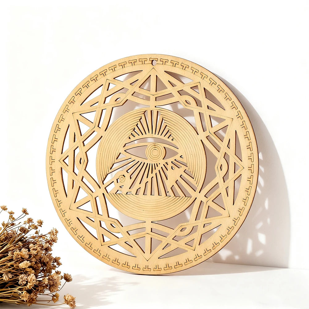 All Seeing Eye Wooden Wall Hanging Mandala Ornament Laser Cut Round Wood Decor Spiritual Symbol Art for Home Meditation Room