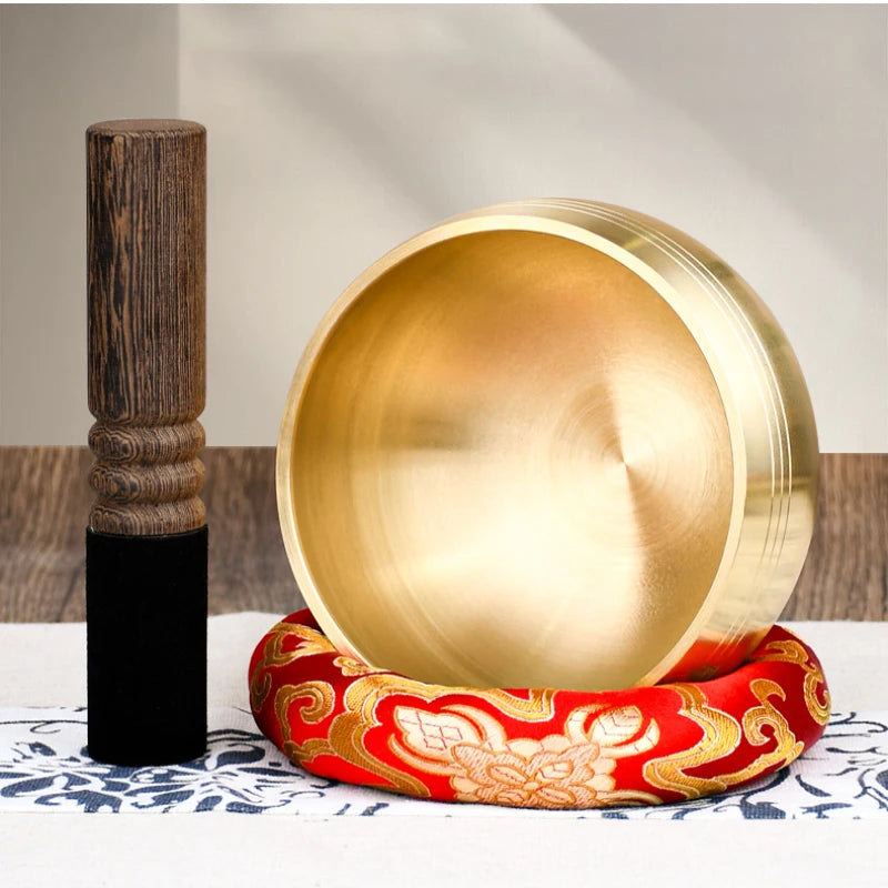 Brass Singing Bowl Tibetan Sanskrit Yoga Meditation for Sound Healing Stress Relief Buddha Mindfulness Instrument