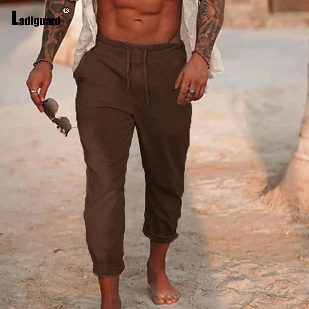 Cherub Men Fashion Leisure Beach Cotton Linen Pants