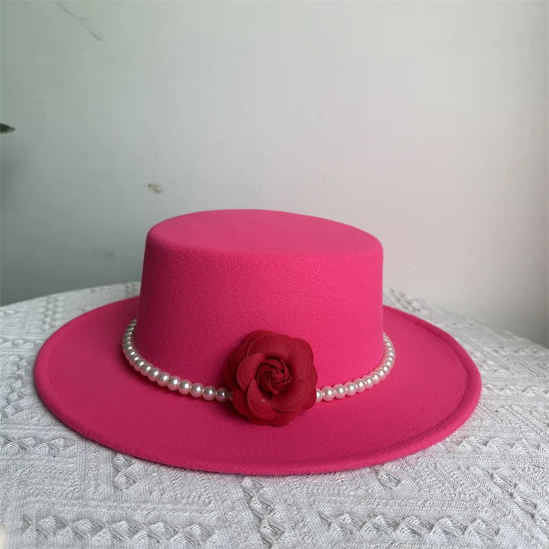 Cherub French Big Brim organza /Church Hat Women Elegant Flat-top Fedora Hat.