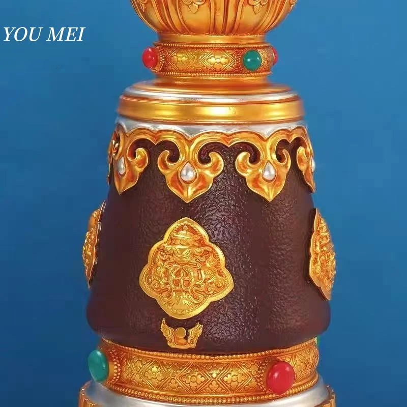 Tibetan-Style Hand-Cranked Prayer Wheel Base Prayer Wheel Base Resin Eight Auspicious Symbols Large Prayer Wheel Base Ornament
