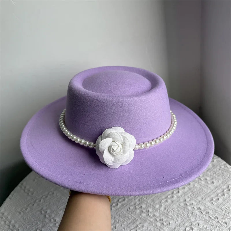 Cherub French Big Brim organza /Church Hat Women Elegant Flat-top Fedora Hat.