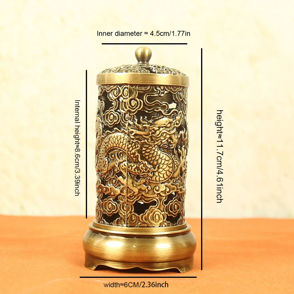 Copper Dragon-Phoenix Incense Burner, Large brass vertical incense tube, Home Living Room Buddha Hall Aroma Ornament, Home decor