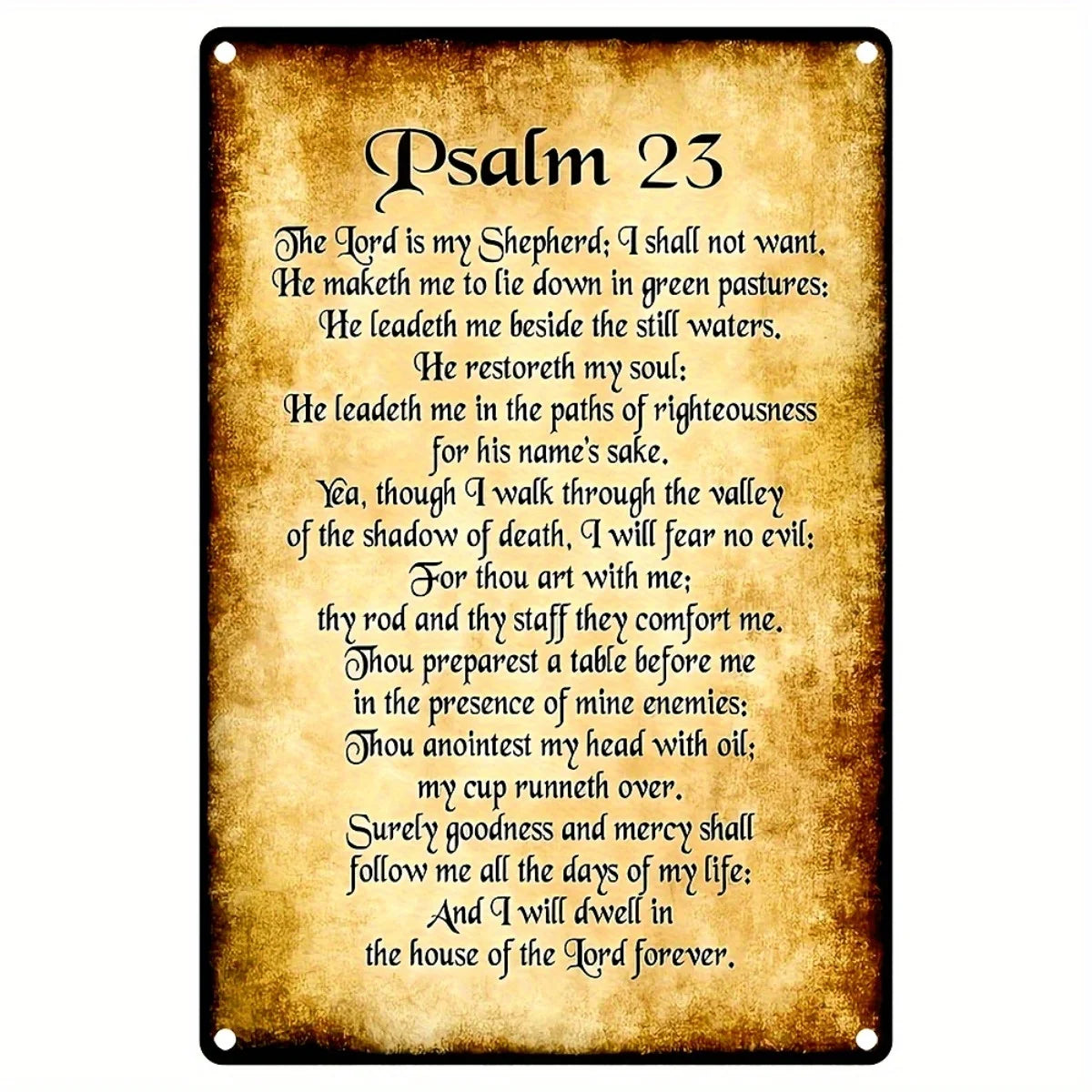 2D flat,Psalm 23 metal wall decoration - 8"x12" rustic scripture logo with sheep and Psalm 23 text,durable iron Bible decoration