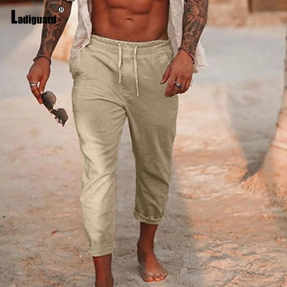 Cherub Men Fashion Leisure Beach Cotton Linen Pants