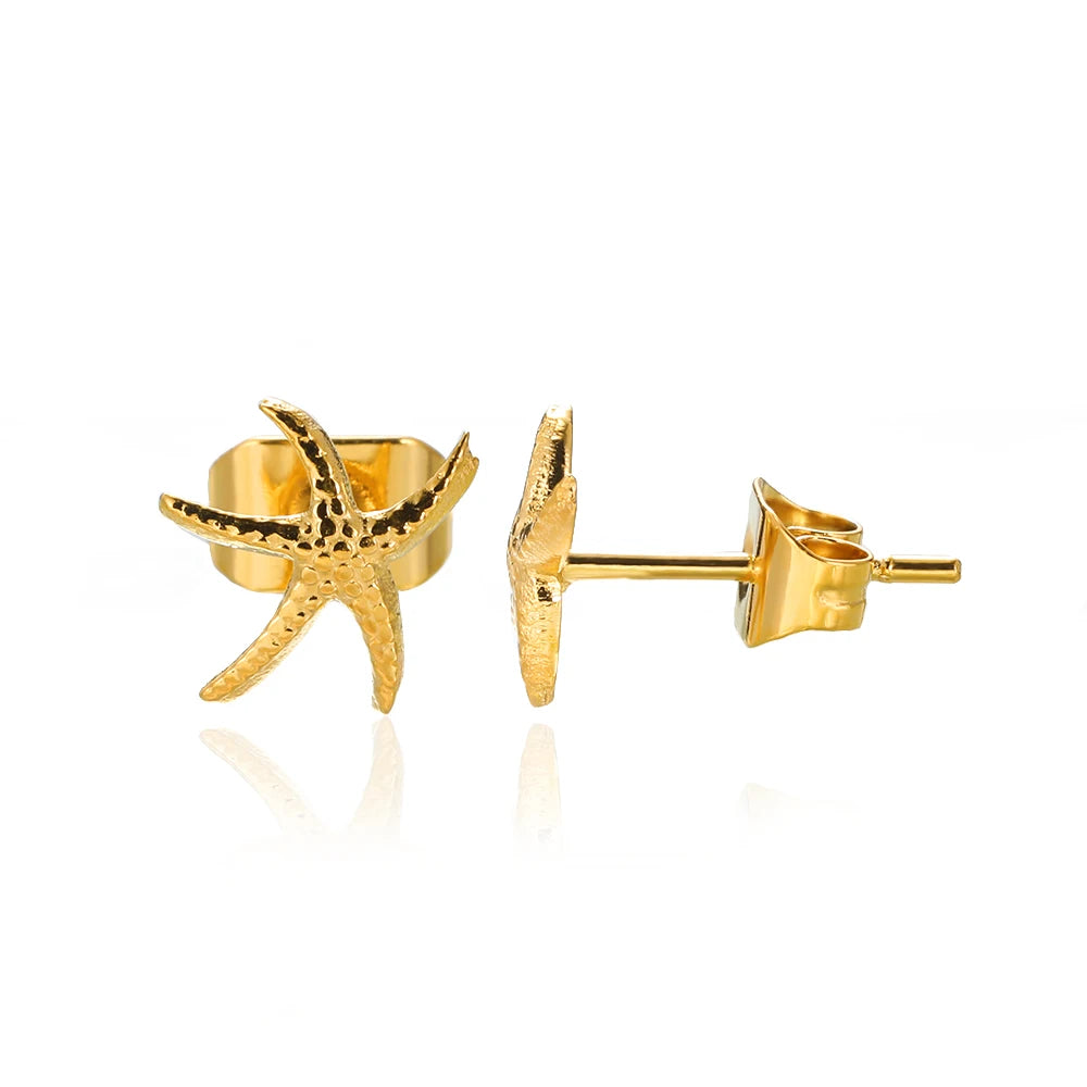 Stainless Steel Shell Earrings For Women Gold Color C-shaped Starfish Butterfly Earring