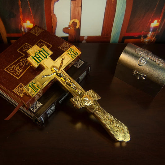 HTISOK Eastern Orthodox Cross Church Jesus Crucifix Cross Metal Ornament Church Decoration Prayer Supplies Home Ornament