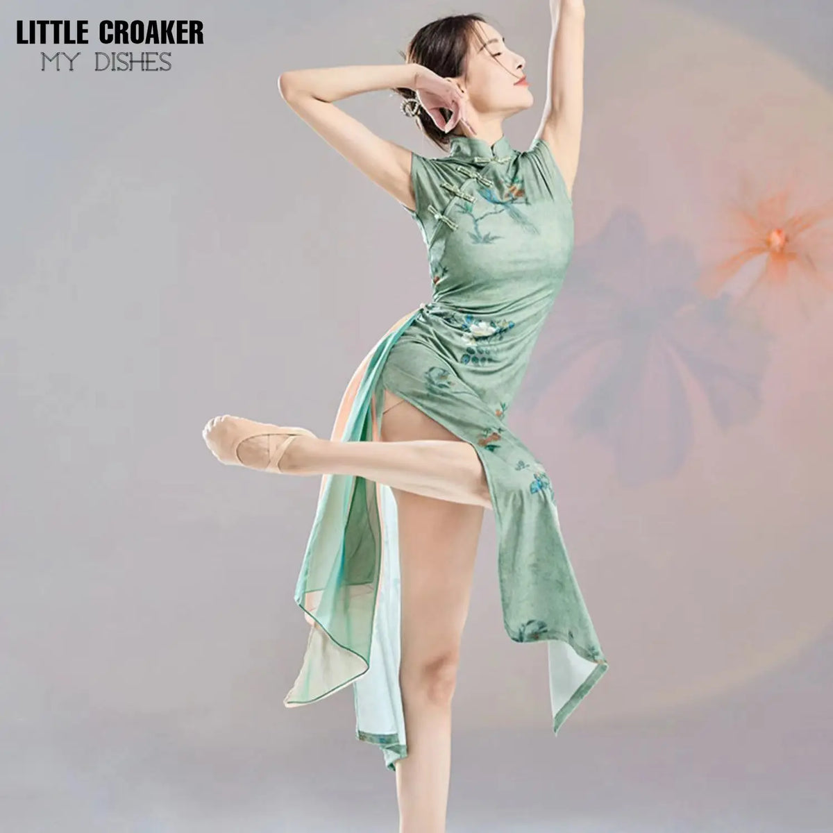 Chinese Dancing Dress Green Cheongsam Dress Modern  Dance Qipao