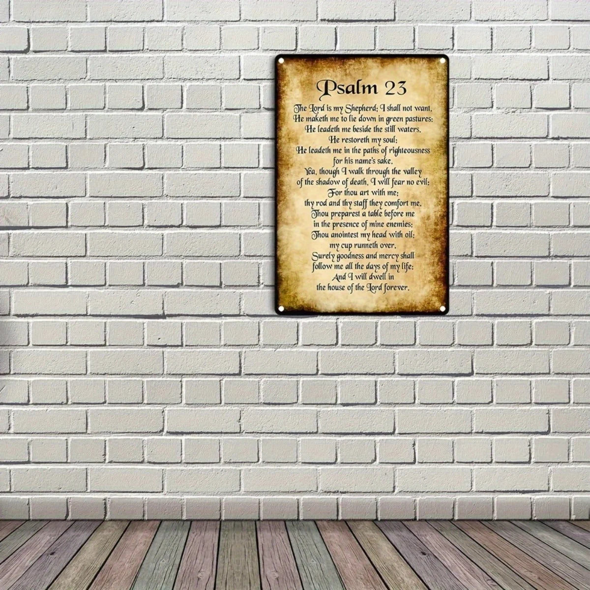 2D flat,Psalm 23 metal wall decoration - 8"x12" rustic scripture logo with sheep and Psalm 23 text,durable iron Bible decoration