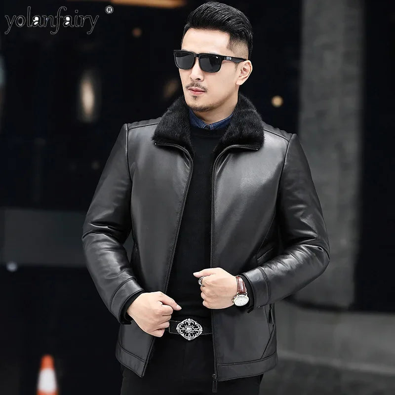 New Genuine Leather and Fur Jacket Men 2025 Winter Mink Inner Men's Winter Sheepskin Mink Natural Fur Coat