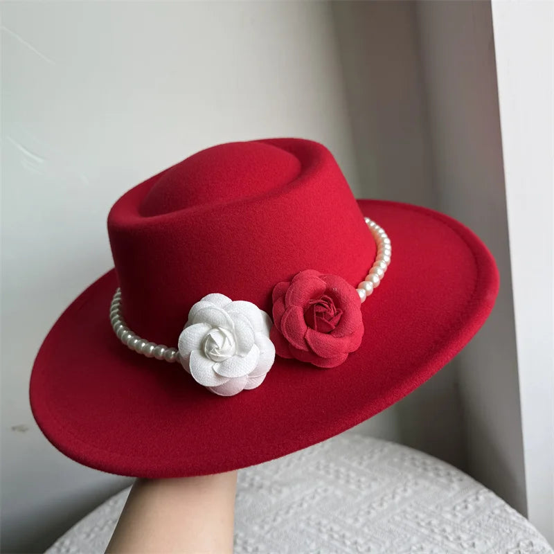 Cherub French Big Brim organza /Church Hat Women Elegant Flat-top Fedora Hat.