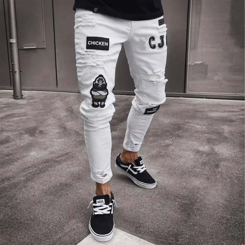 Ripped Jeans Men Stretch Skinny Grey Blue Black Hip Hop Denim Trousers Urban wear Casual Slim Fit Jeans for Men Jogging jean