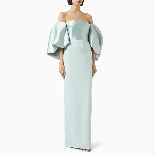 Cherub Simple Off the Shoulder Formal Evening Dress Customized Fashion Short Sleeves Prom Gowns banquet/ formal Style Party Dresses