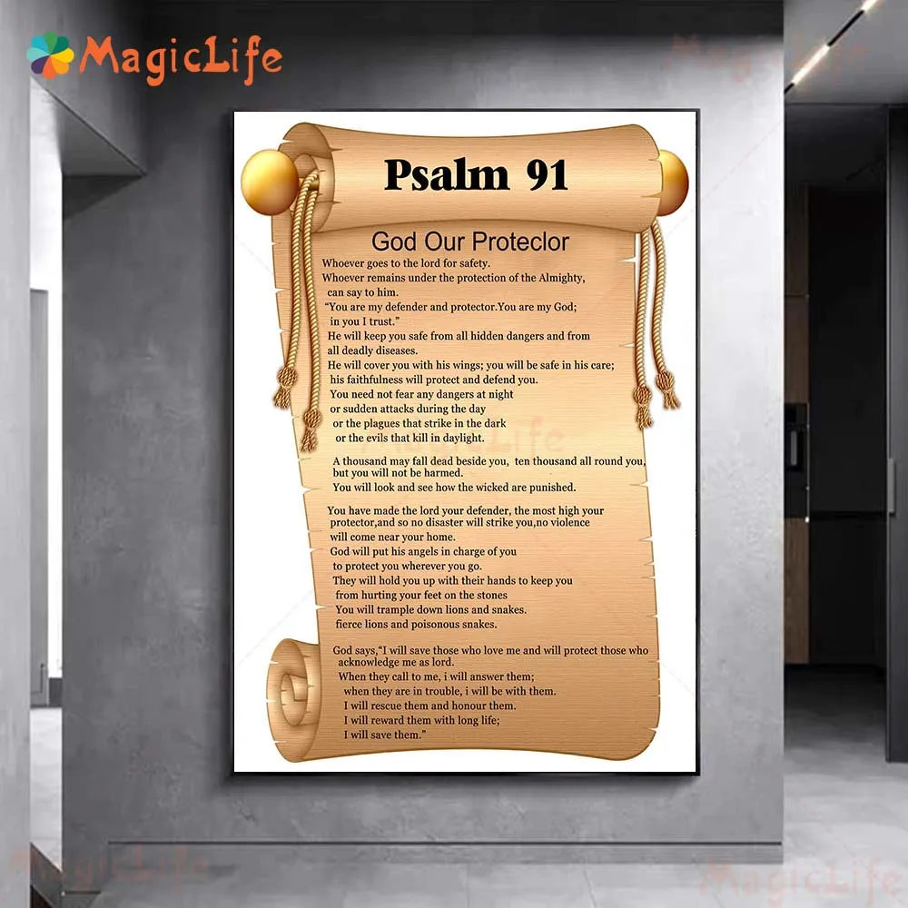Psalm 91 Prayer Art Poster Print. "Psalm 91" Scripture Wall Art Canvas Painting Home Scripture Decorations Bible Wall Art Decals