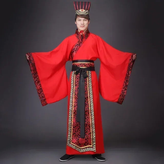 Hanfu Men Ancient Costume Hanfu Folk Dress Emboridery Long Robe Traditional Chinese Style Japanese Samurai Party Cosplay Outfit