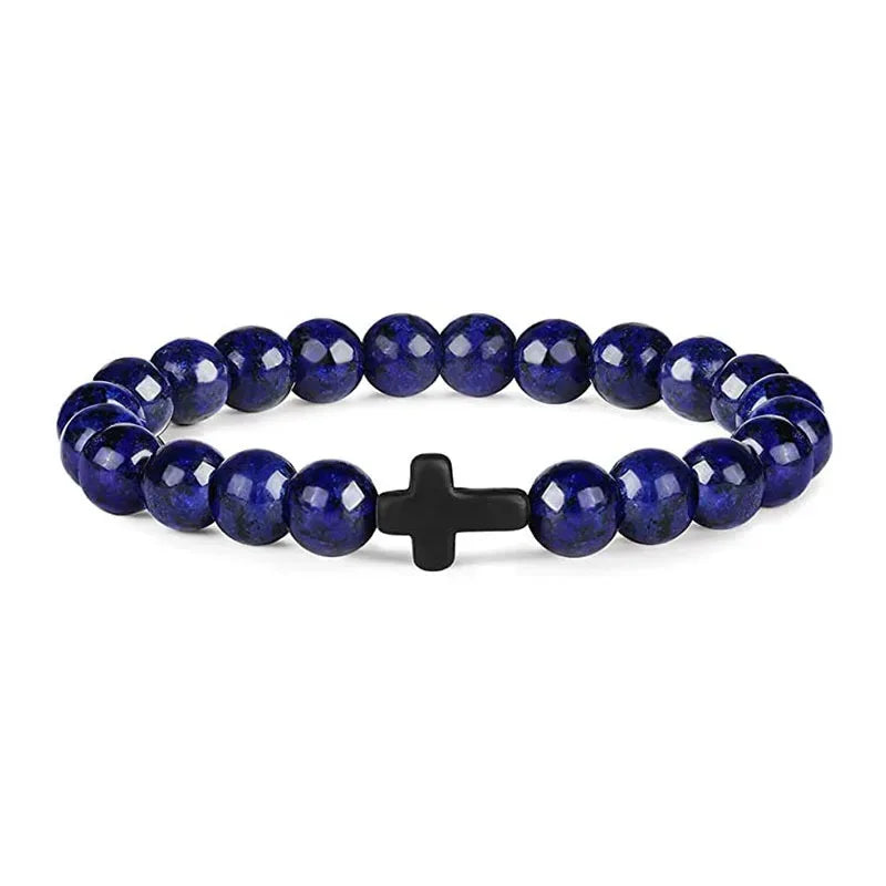 Prayer Men & Women Natural Stone Wood Beads Rosary Hematite Cross Onyx Meditation Bracelets. Spiritual Jewelry.