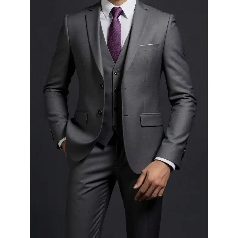 Suit (Blazer+ Vest + Trousers) Multicolor Choices Men's Fashionable Gentleman Business British Style Solid-color Banquet Host Casually Wedding Suit