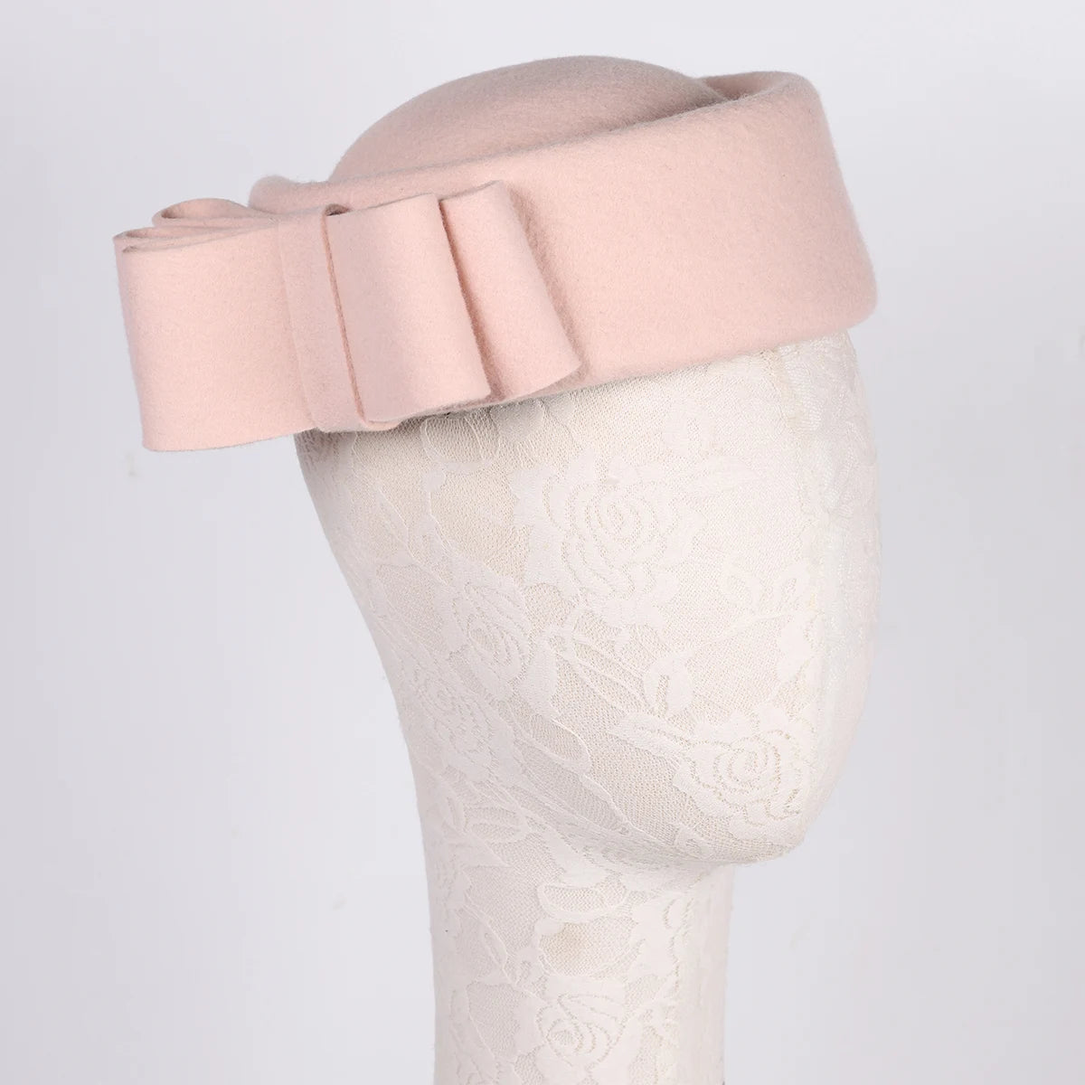 Cherub Winter Pink Wool Fascinator French Beret Church Hats With Bowknot Elegant Wedding Formal Church Tea Party Millinery Cocktail Hat