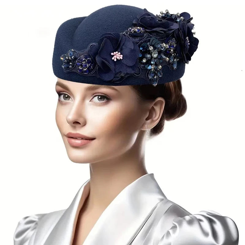 Cherub Vintage Women's Church Sundays Best Fascinator Hat W/Flower and Rhinestone Headdress Soft Beret Cap /Party Wedding Prom