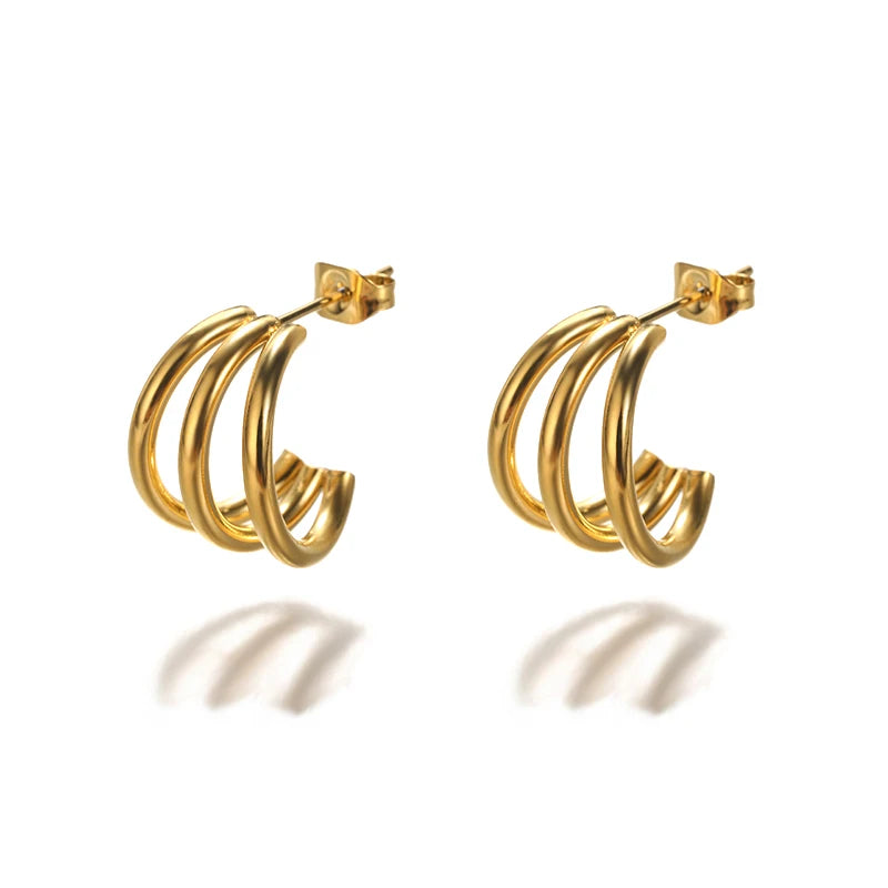 Stainless Steel Shell Earrings For Women Gold Color C-shaped Starfish Butterfly Earring
