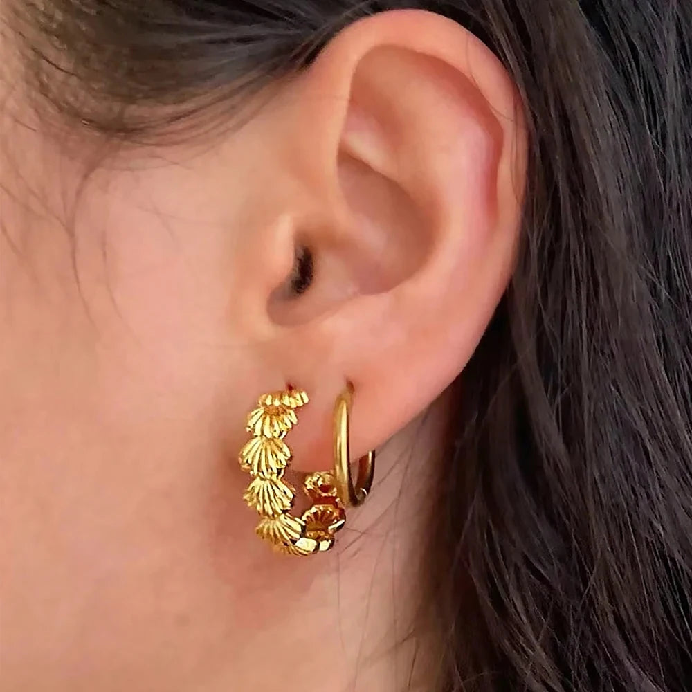 Stainless Steel Shell Earrings For Women Gold Color C-shaped Starfish Butterfly Earring