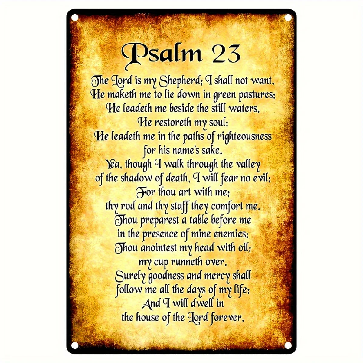 2D flat,Psalm 23 metal wall decoration - 8"x12" rustic scripture logo with sheep and Psalm 23 text,durable iron Bible decoration