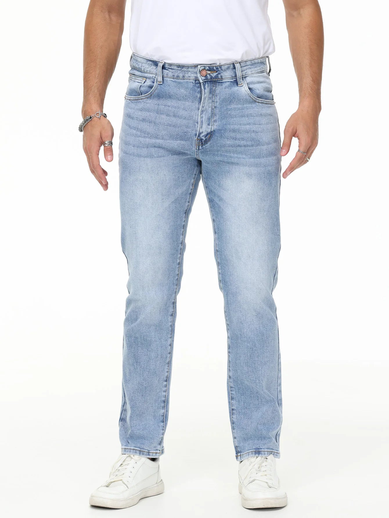 Men's Slim Fit Stretch Denim Jeans - Vintage Light Blue Wash Comfortable & Breathable Casual Pants for Everyday Wear