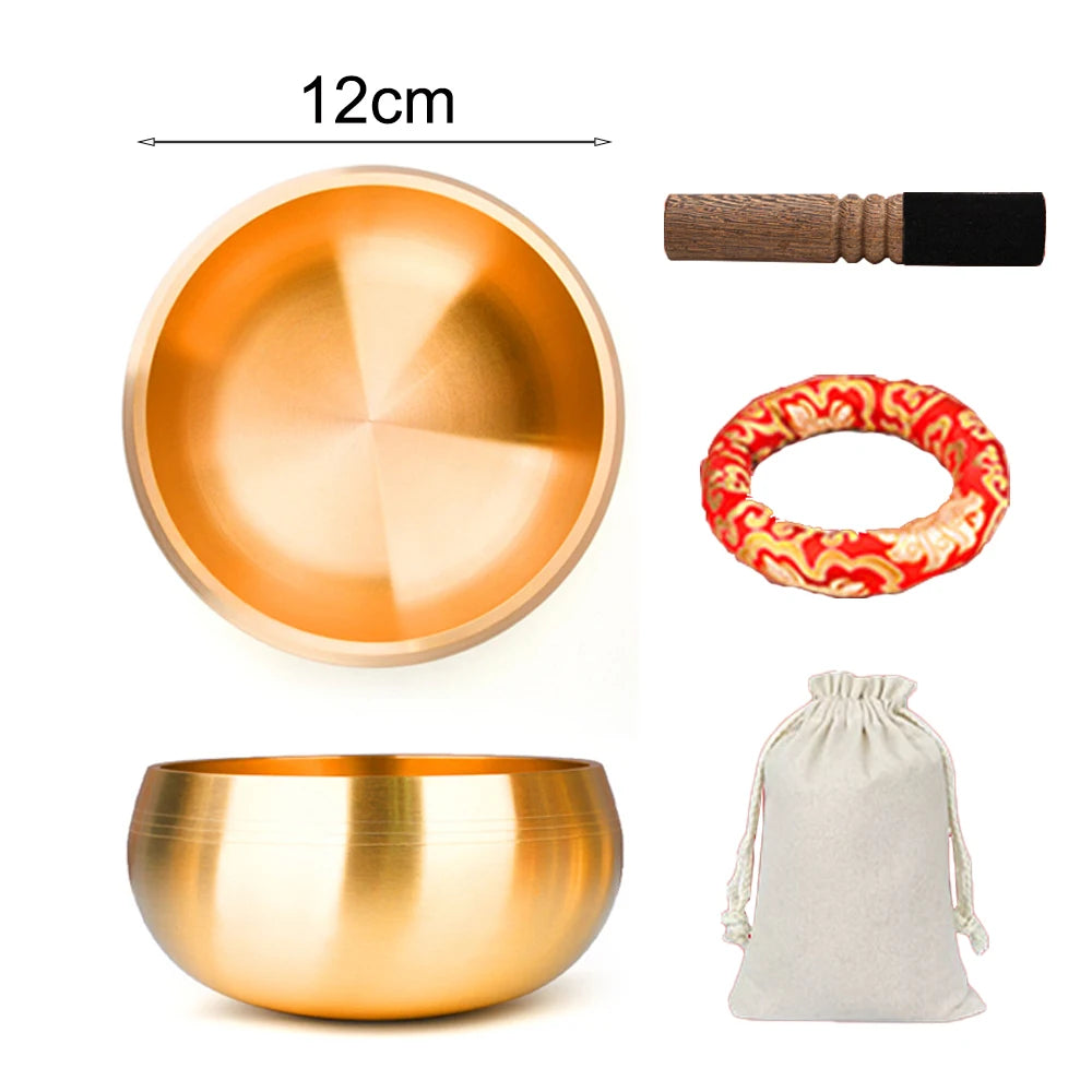 Brass Singing Bowl Tibetan Sanskrit Yoga Meditation for Sound Healing Stress Relief Buddha Mindfulness Instrument