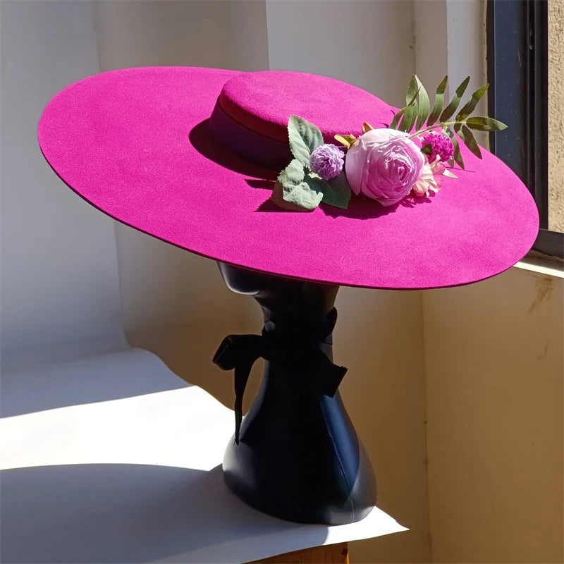 Cherub Sunday Best Easter Sunday satisfaction/Bridal Hat White Simulation Flower Wool Hat Removable Flat Top Female Spring/Winter Strap Included