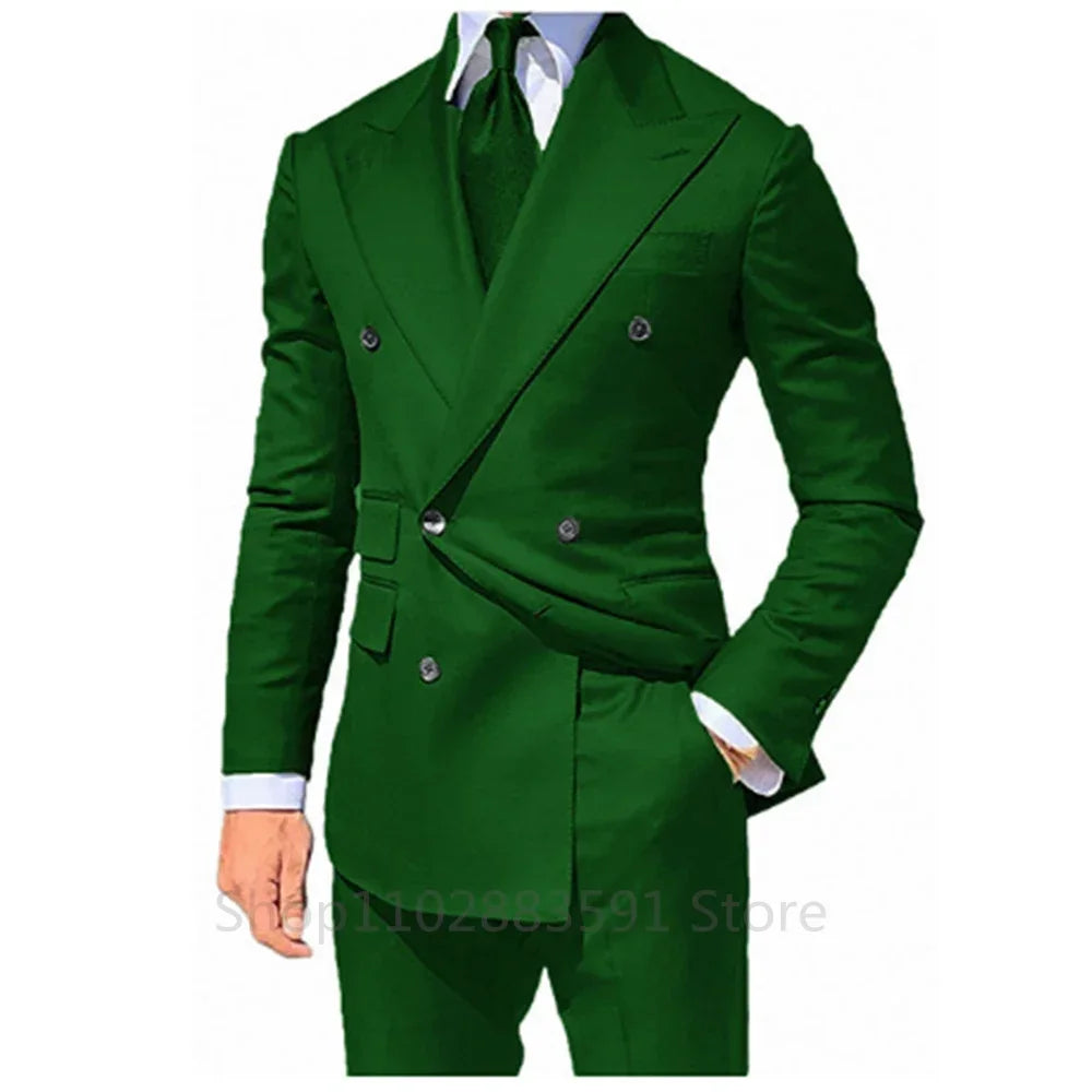 New Formal Men's Suits Notched Lapel 2 Pieces Blazer and Pants Set Elegant Tuxedo Set for Wedding Business Summer Beach