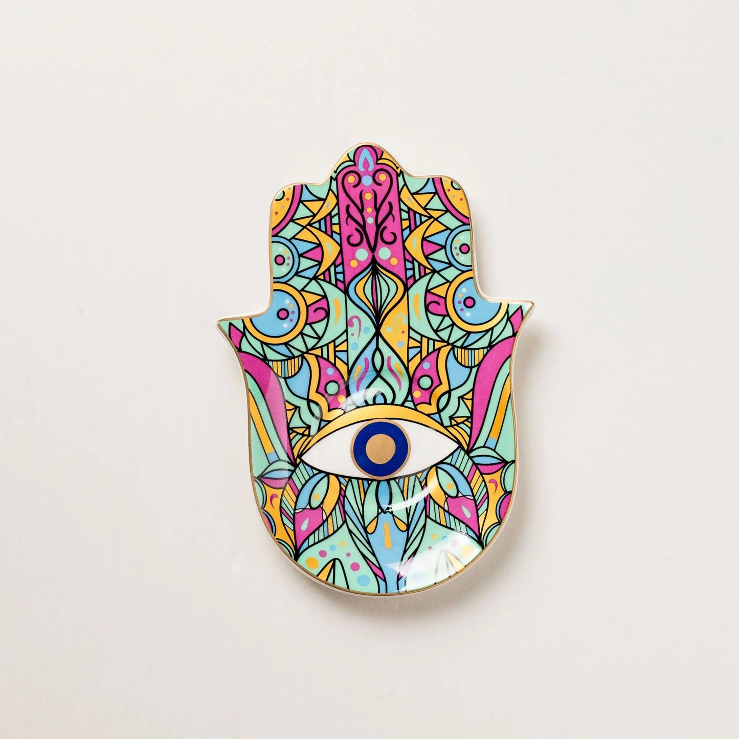 Ceramic Blue Evil Eye Hamsa Hand Jewelry Storage Tray Fatima Palm Lucky Decoration Desk Ornament Gothic Home Decorations Trinket