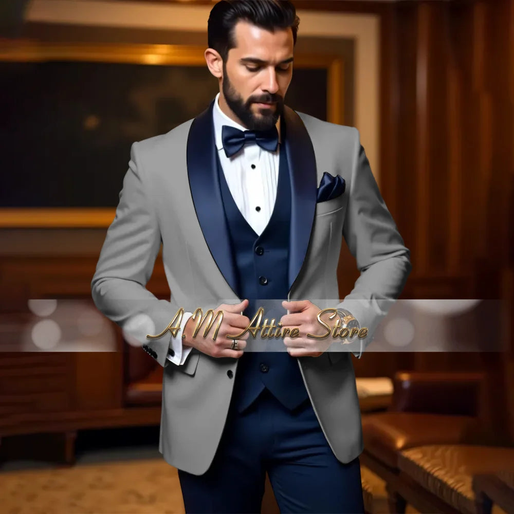 Cherub Men’s White or Multicolor Tuxedo 3pcs Suit for Groom Jacket Vest Pants Formal Wear for Wedding Prom Luxury Dinner Set Custom Gift for Boys
