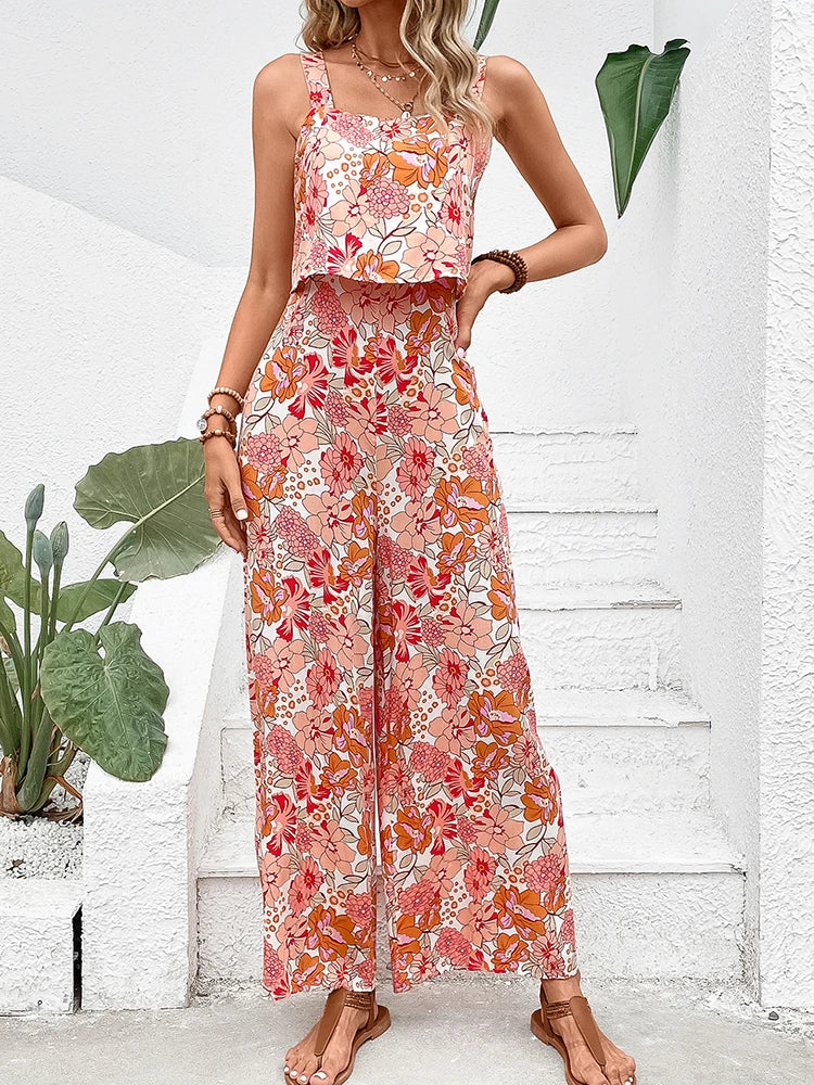 Cherub Elegant Long Jumpsuit Casual Floral 2pc Rompers Style Summer Clothes For Woman 2024 New