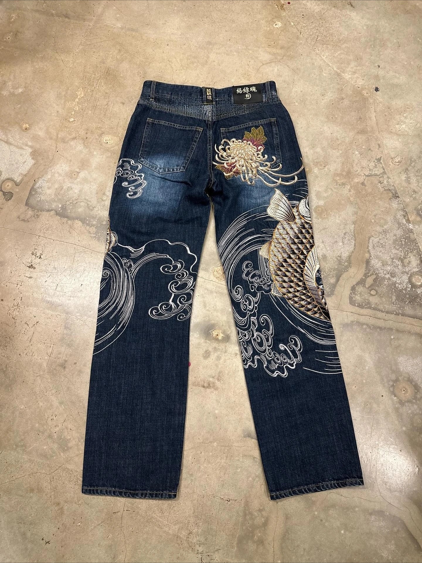 Harajuku Japanese Jeans Mens New Dragon High Quality Jeans  Vintage Hip Hop Urban Denim Fabric Wide Leg pants