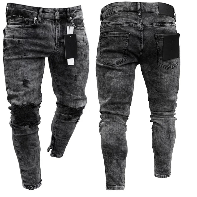 Ripped Jeans Men Stretch Skinny Grey Blue Black Hip Hop Denim Trousers Urban wear Casual Slim Fit Jeans for Men Jogging jean