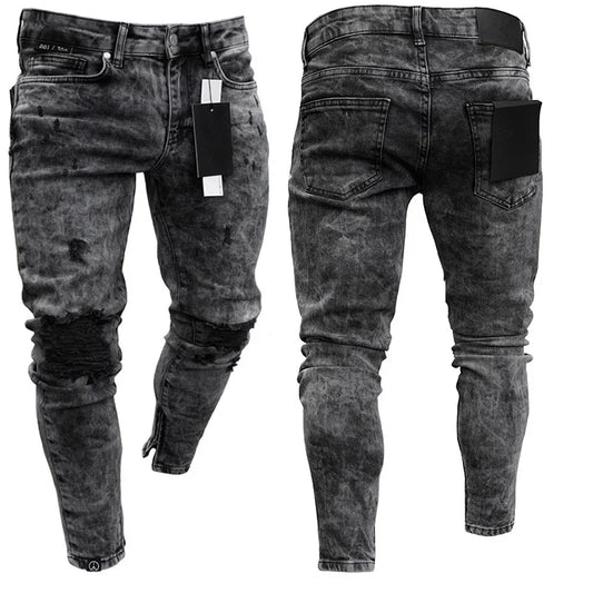 Ripped Jeans Men Stretch Skinny Grey Blue Black Hip Hop Denim Trousers Urban wear Casual Slim Fit Jeans for Men Jogging jean