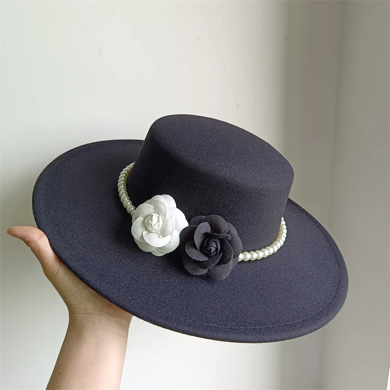 Cherub French Big Brim organza /Church Hat Women Elegant Flat-top Fedora Hat.