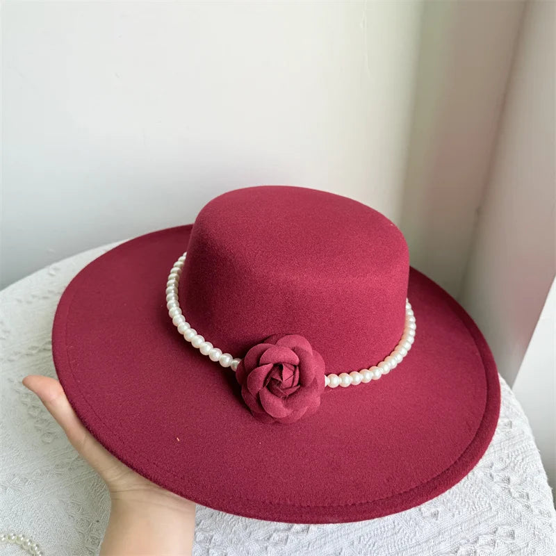 Cherub French Big Brim organza /Church Hat Women Elegant Flat-top Fedora Hat.