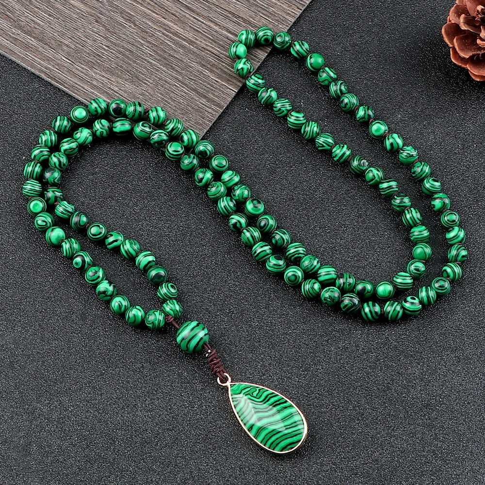 Men 108 Mala Beads Necklaces 6mm Natural Tiger Eye Stone Onyx Beads Prayer Necklace Drop Pendant Women Yoga Jewelry Gift