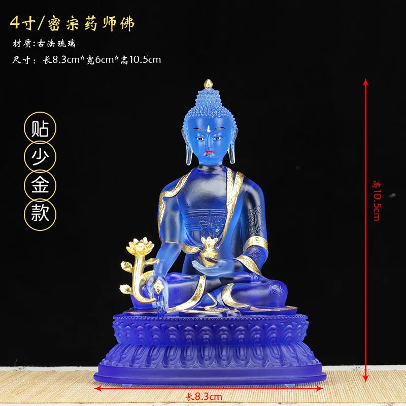 Coloured glaze Medicine Buddha Buddha Statue Ornament, Light Buddha Buddha Mother Goddess Home Worship, Buddha Hall Decoration