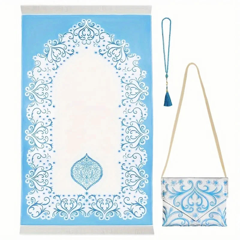 3pcs/set Muslim Prayer Mat Set Middle East Prayer Rug Prayer Beads Travel Worship Blanket Set Ramadan Gifts Islamic Sejadah