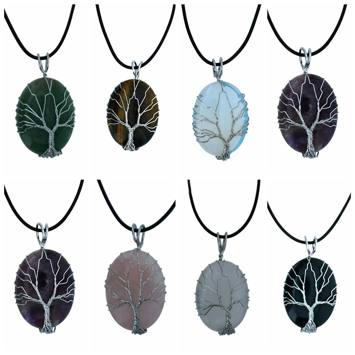Cherub Silver Tree of life Wire Wrap Green Aventurine Pendant Necklace 18" Cord Spiritual