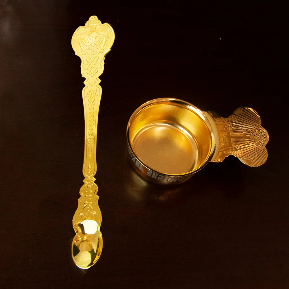 HTISOK New 2026 Eastern Orthodox Holy Oil Ritual Supplies Gold Plated Metal Utensils Corpus Christi Plates Mass Supplies SetGift