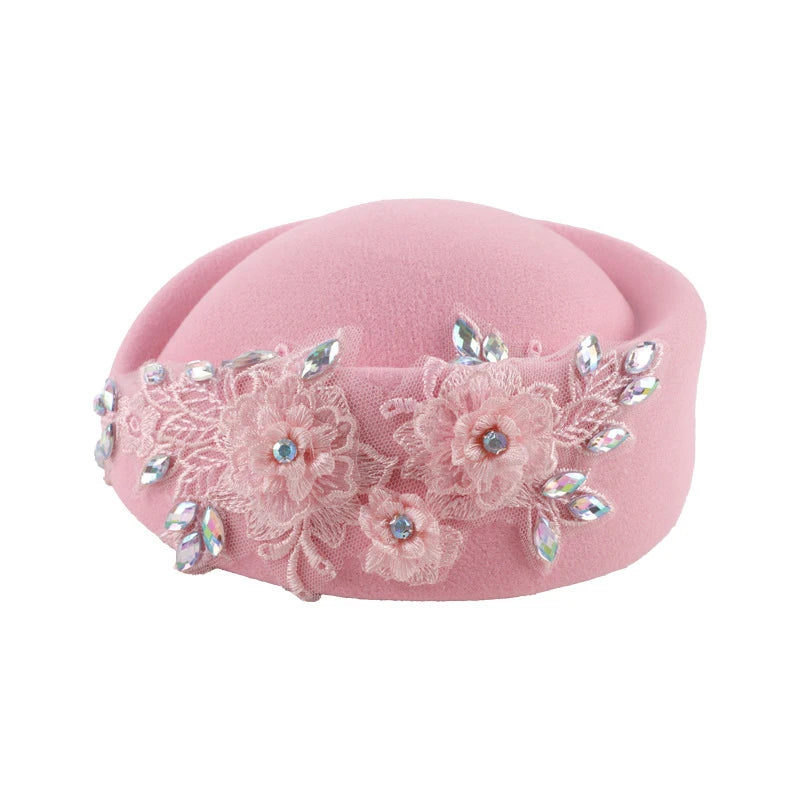 Cherub Vintage Women's Church Sundays Best Fascinator Hat W/Flower and Rhinestone Headdress Soft Beret Cap /Party Wedding Prom