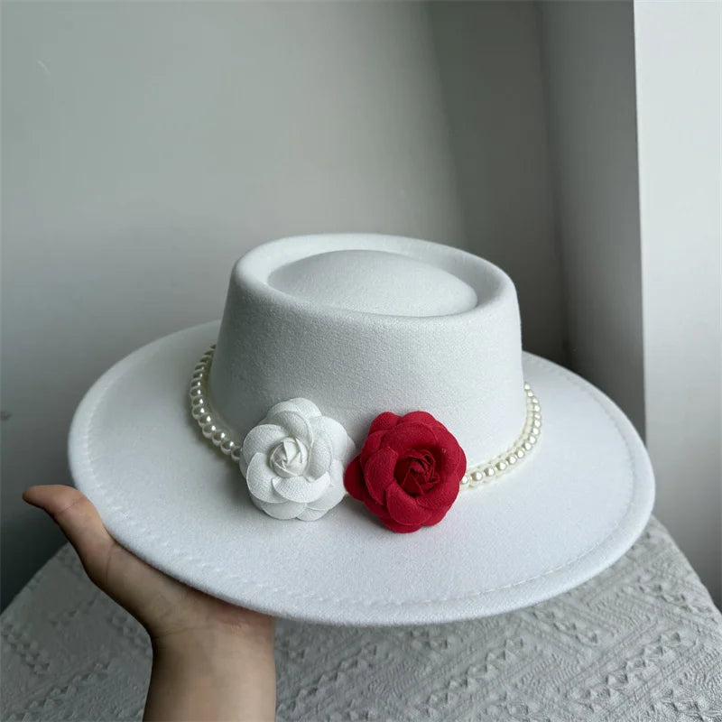 Cherub French Big Brim organza /Church Hat Women Elegant Flat-top Fedora Hat.