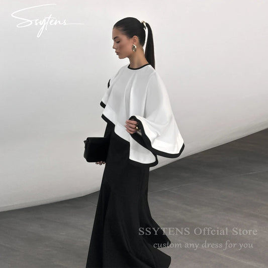SSYTENS Elegant Evening Dresses for Bride O Neck Cape Formal Occasion Prom Gowns White Black Women's Party Dresses Customized