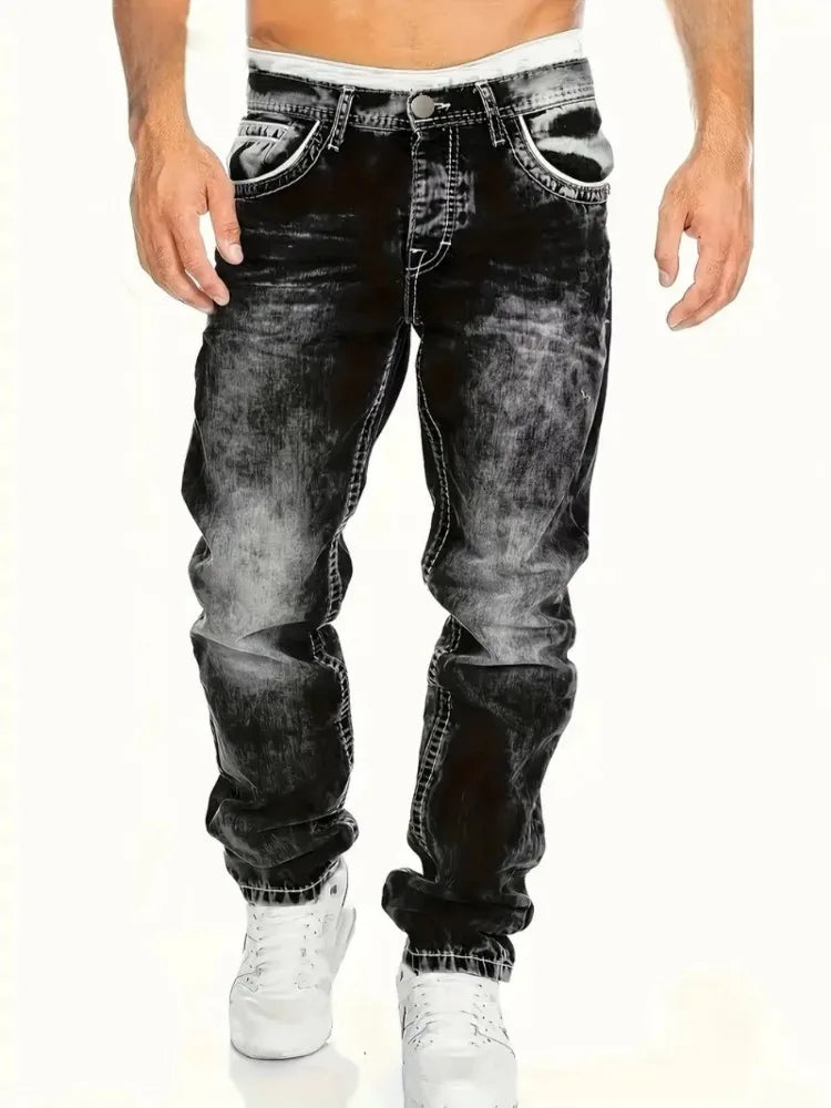 European American Jeans Men's Autumn New Slim Elastic Trousers Fashionable Vintage Wash Denim Pants Male Urbanwear