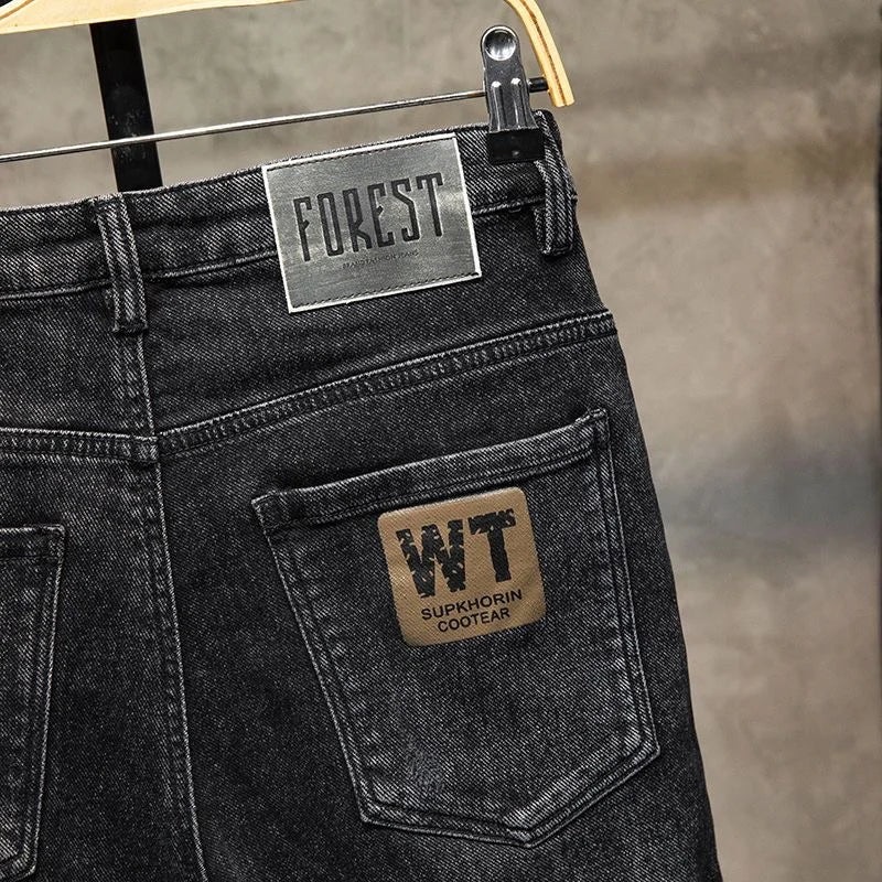 Elastic Slim Fit Men's Jeans High Waist Cotton Stretch Denim Autumn Winter Casual Long Pants Youth Fashion Trend